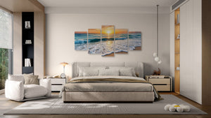 Golden Tide – Sunset Beach Surf Canvas Wall Art | Single, 3-Panel & 5-Panel