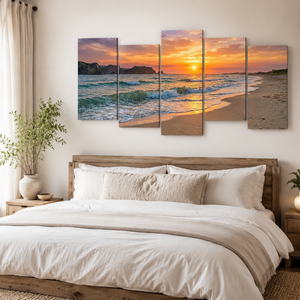 Golden Hour Surf Canvas Wall Art – Beach Sunset Waves | 1, 3 & 5 Panel Coastal Print