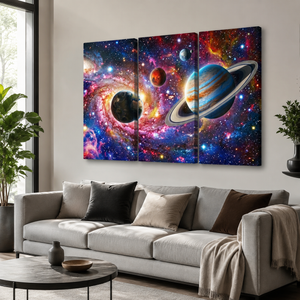 Galaxy Universe Canvas Wall Art – Deep Space Stars & Nebula | 1, 3 & 5 Panel Staggered Print
