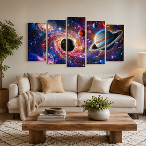 Galaxy Universe Canvas Wall Art – Deep Space Stars & Nebula | 1, 3 & 5 Panel Staggered Print
