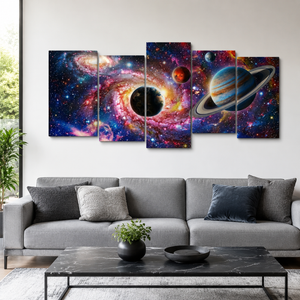 Galaxy Universe Canvas Wall Art – Deep Space Stars & Nebula | 1, 3 & 5 Panel Staggered Print