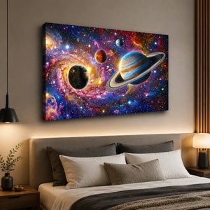 Galaxy Universe Canvas Wall Art – Deep Space Stars & Nebula | 1, 3 & 5 Panel Staggered Print