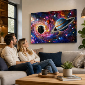 Galaxy Universe Canvas Wall Art – Deep Space Stars & Nebula | 1, 3 & 5 Panel Staggered Print