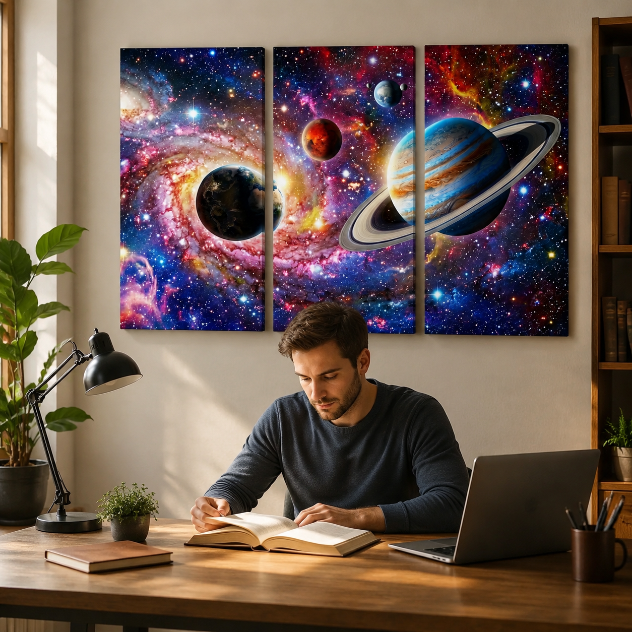 Galaxy Universe Canvas Wall Art – Deep Space Stars & Nebula | 1, 3 & 5 Panel Staggered Print