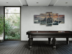 Storm Fury – Warship Battling Rough Seas 5-Panel Canvas Wall Art