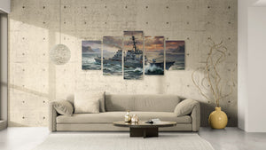 Storm Fury – Warship Battling Rough Seas 5-Panel Canvas Wall Art