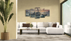 Storm Fury – Warship Battling Rough Seas 5-Panel Canvas Wall Art